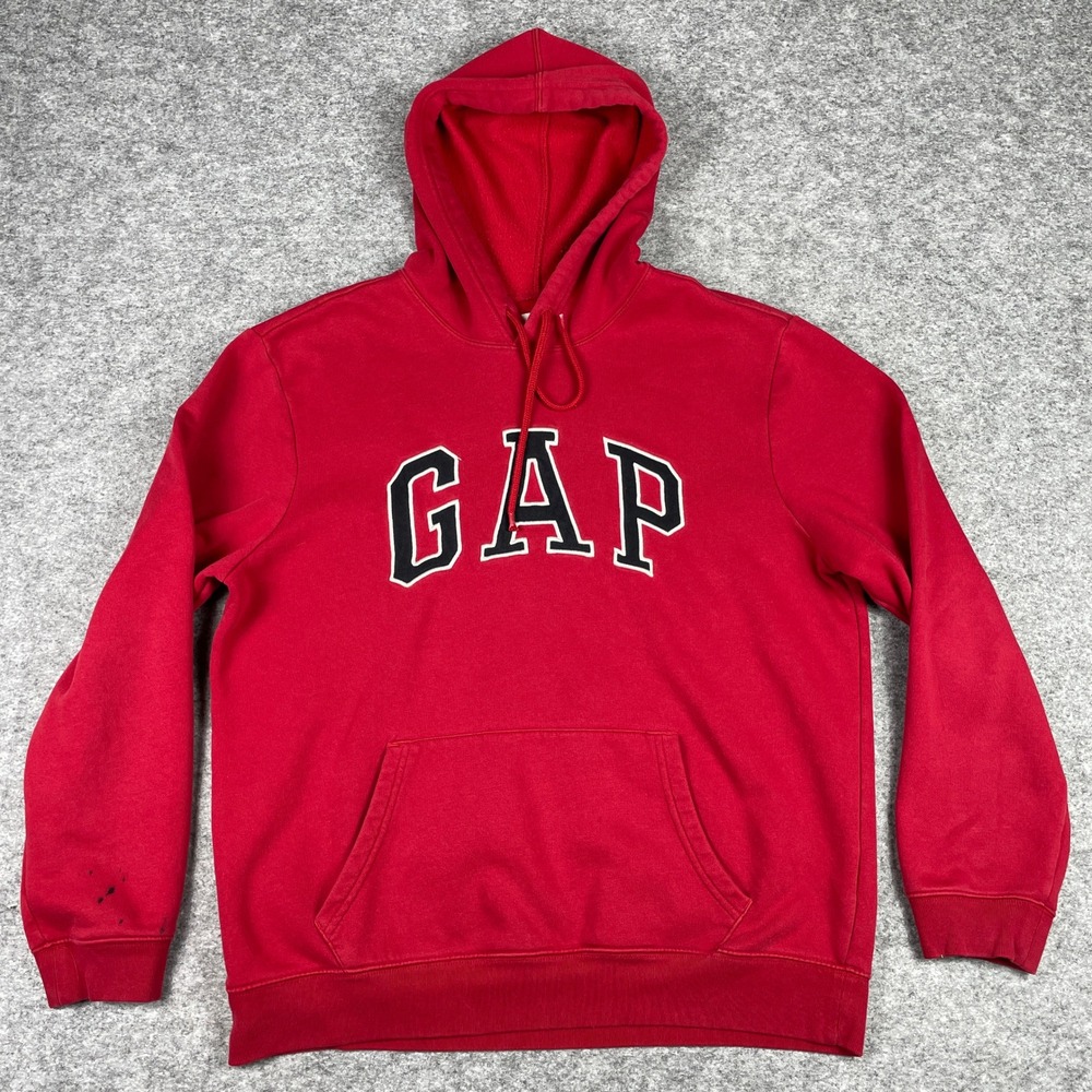 Gap Hoodie Mens Large Red Arch Applique Fleece Pullover Sweatshirt Pocket